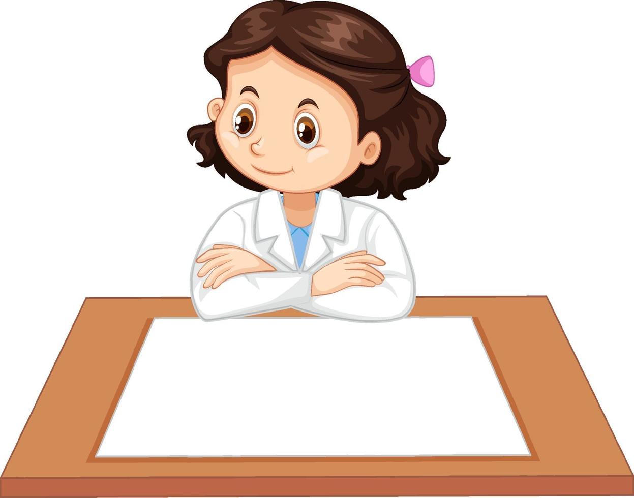 wetenschapper meisje uniform met blanco papier op tafel vector