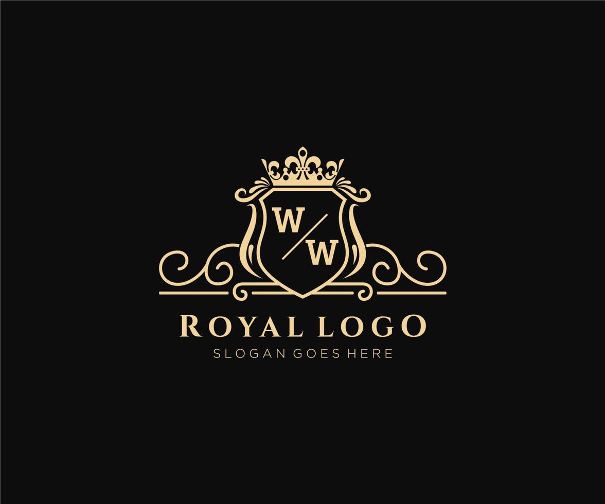 eerste ww brief luxueus merk logo sjabloon, voor restaurant, royalty, boetiek, cafe, hotel, heraldisch, sieraden, mode en andere vector illustratie.