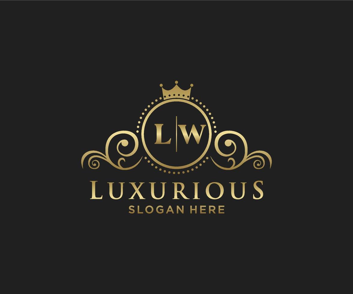 eerste lw brief Koninklijk luxe logo sjabloon in vector kunst voor restaurant, royalty, boetiek, cafe, hotel, heraldisch, sieraden, mode en andere vector illustratie.