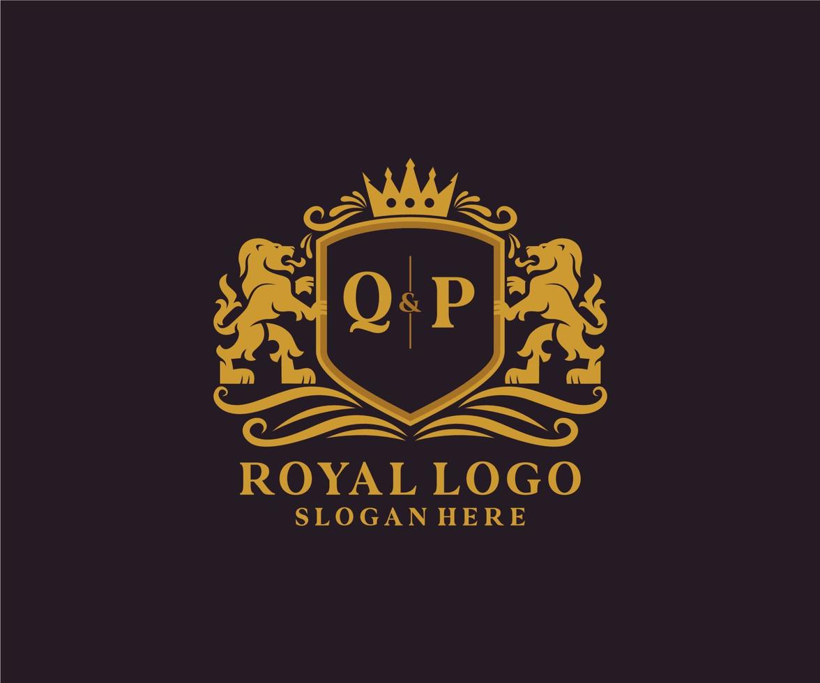 eerste qp brief leeuw Koninklijk luxe logo sjabloon in vector kunst voor restaurant, royalty, boetiek, cafe, hotel, heraldisch, sieraden, mode en andere vector illustratie.