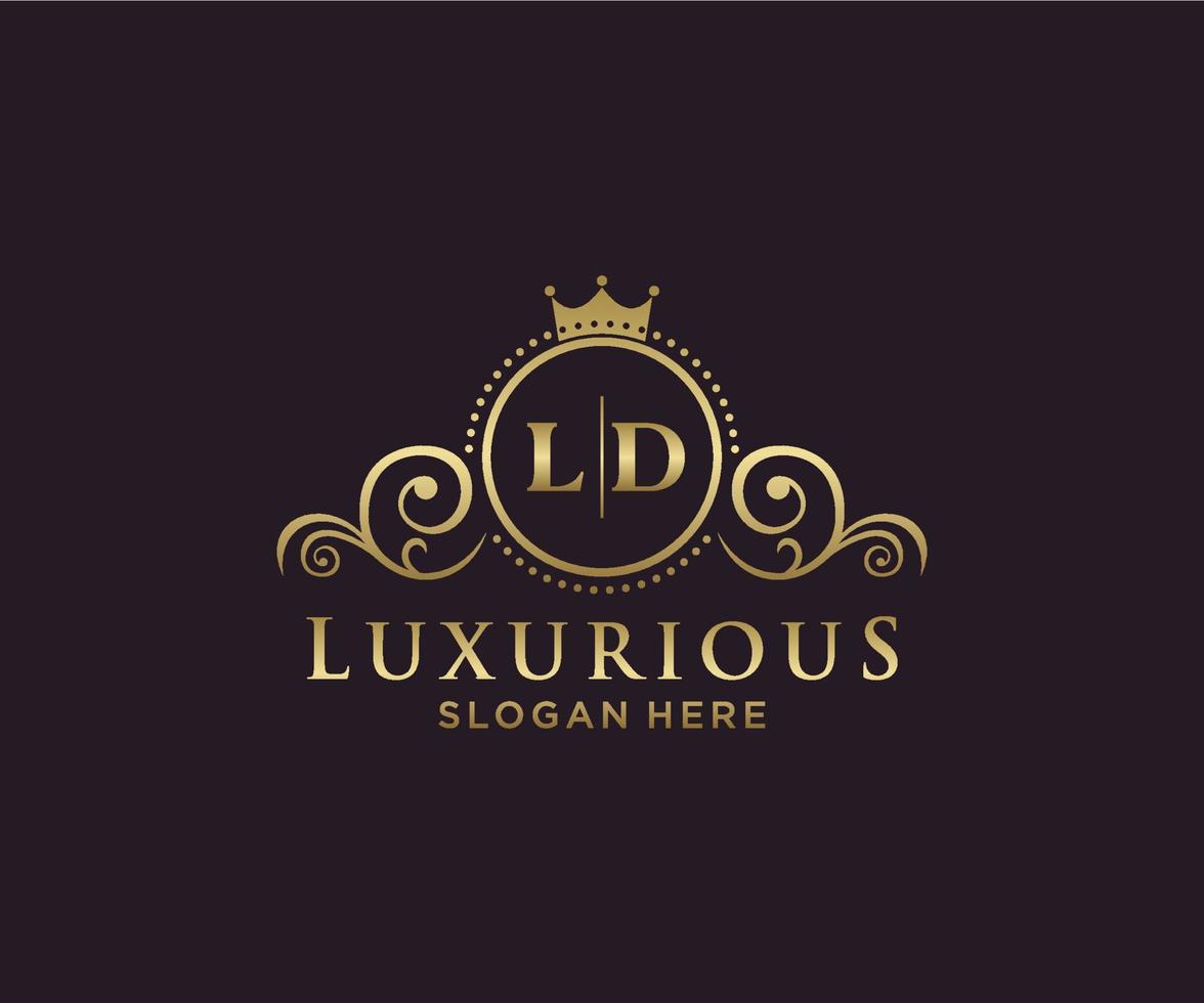 eerste ld brief Koninklijk luxe logo sjabloon in vector kunst voor restaurant, royalty, boetiek, cafe, hotel, heraldisch, sieraden, mode en andere vector illustratie.