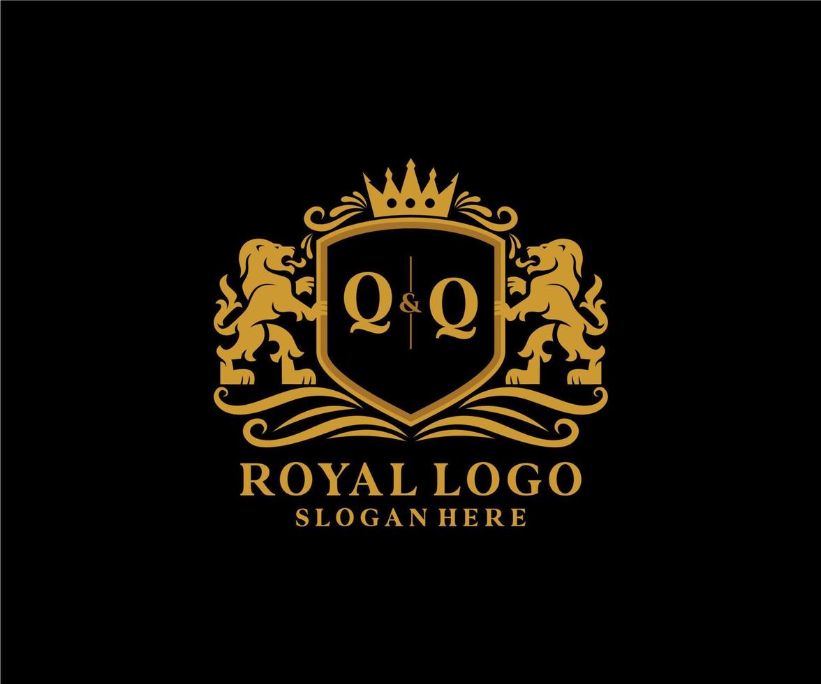 eerste qq brief leeuw Koninklijk luxe logo sjabloon in vector kunst voor restaurant, royalty, boetiek, cafe, hotel, heraldisch, sieraden, mode en andere vector illustratie.