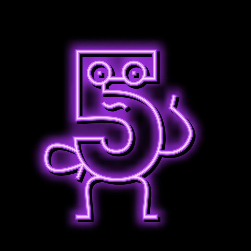 vijf aantal karakter neon gloed icoon illustratie vector