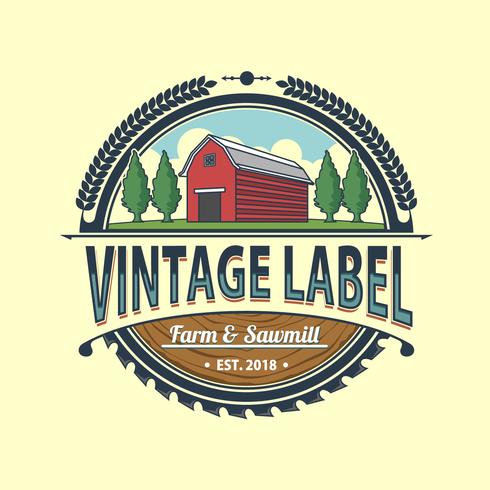 Vintage boerderij en zagerij Label Vector