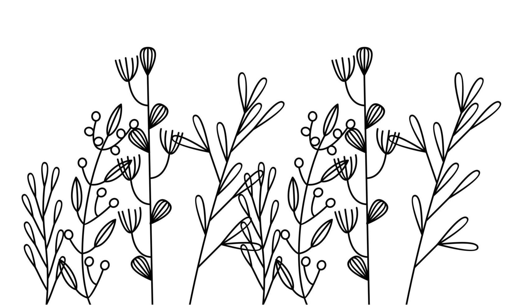 zwart silhouetten van gras, bloemen en kruiden geïsoleerd Aan wit achtergrond vector