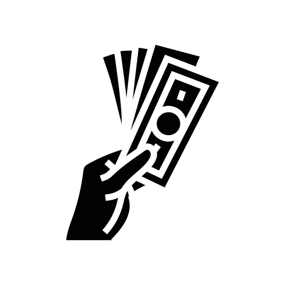 rijk geld hand- glyph icoon vector illustratie