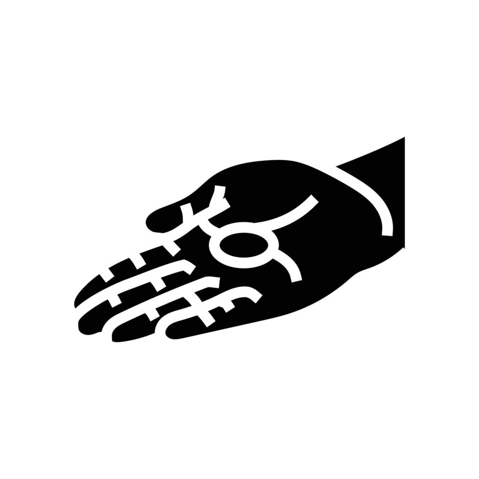 betalen munt hand- glyph icoon vector illustratie