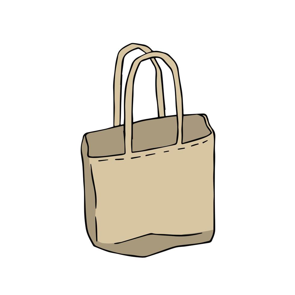 canvas tote tas. kleding eco klant. schets tekenfilm illustratie. herbruikbaar zak voor boodschappen vector