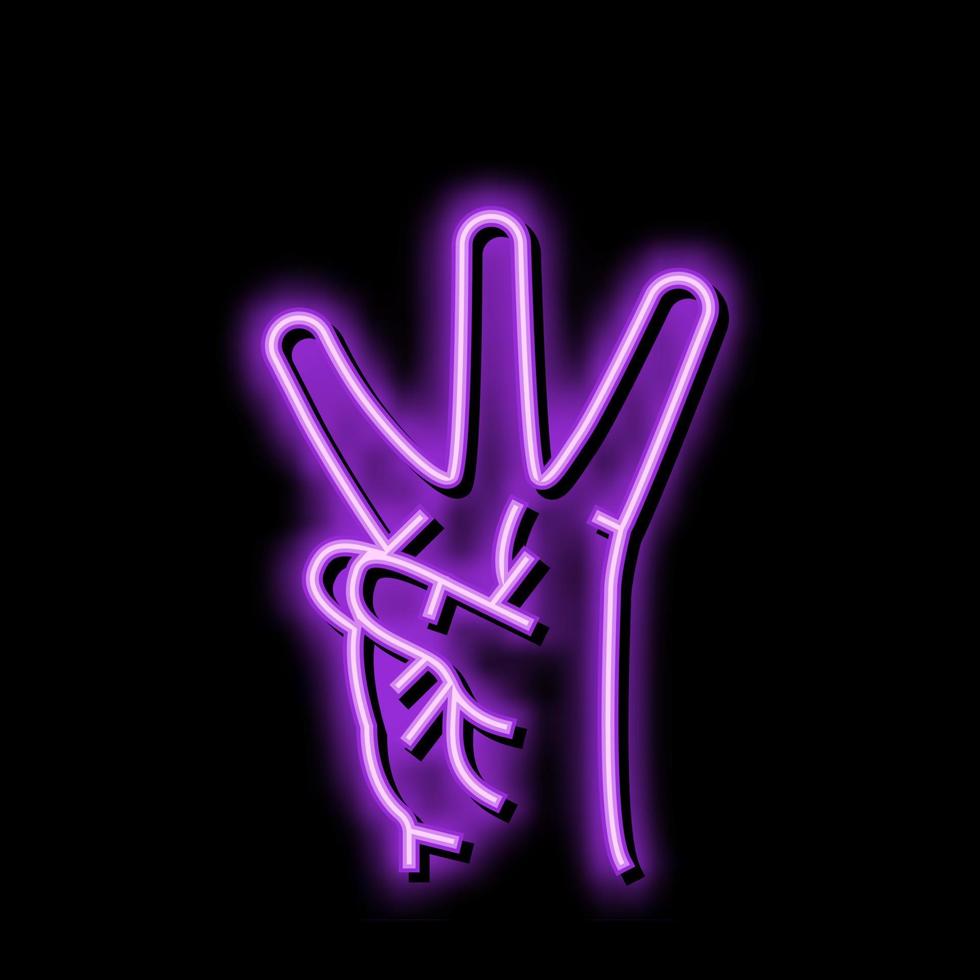 drie aantal hand- gebaar neon gloed icoon illustratie vector