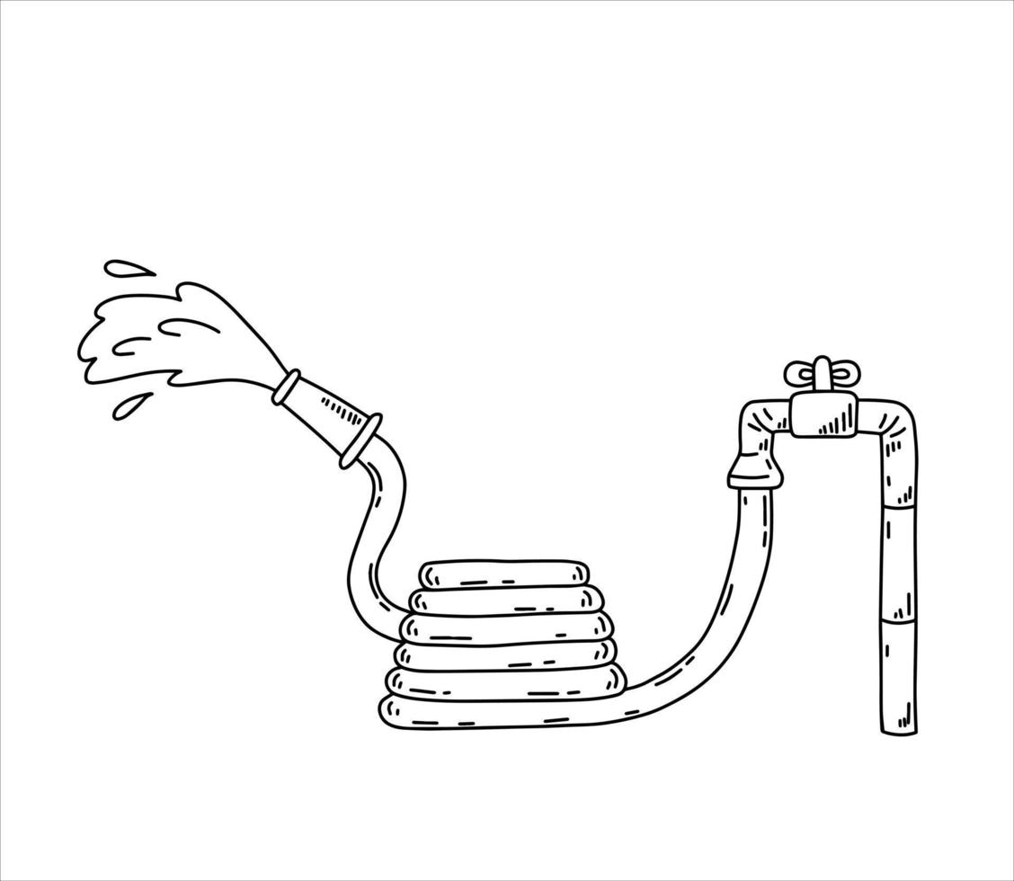 tuin slang. verbinding naar water levering. gazon en tuin irrigatie. schets tekenfilm vector