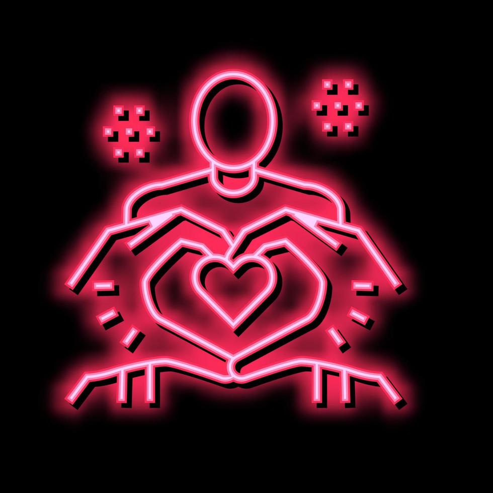 hart gebaar Aan menselijk lichaam neon gloed icoon illustratie vector