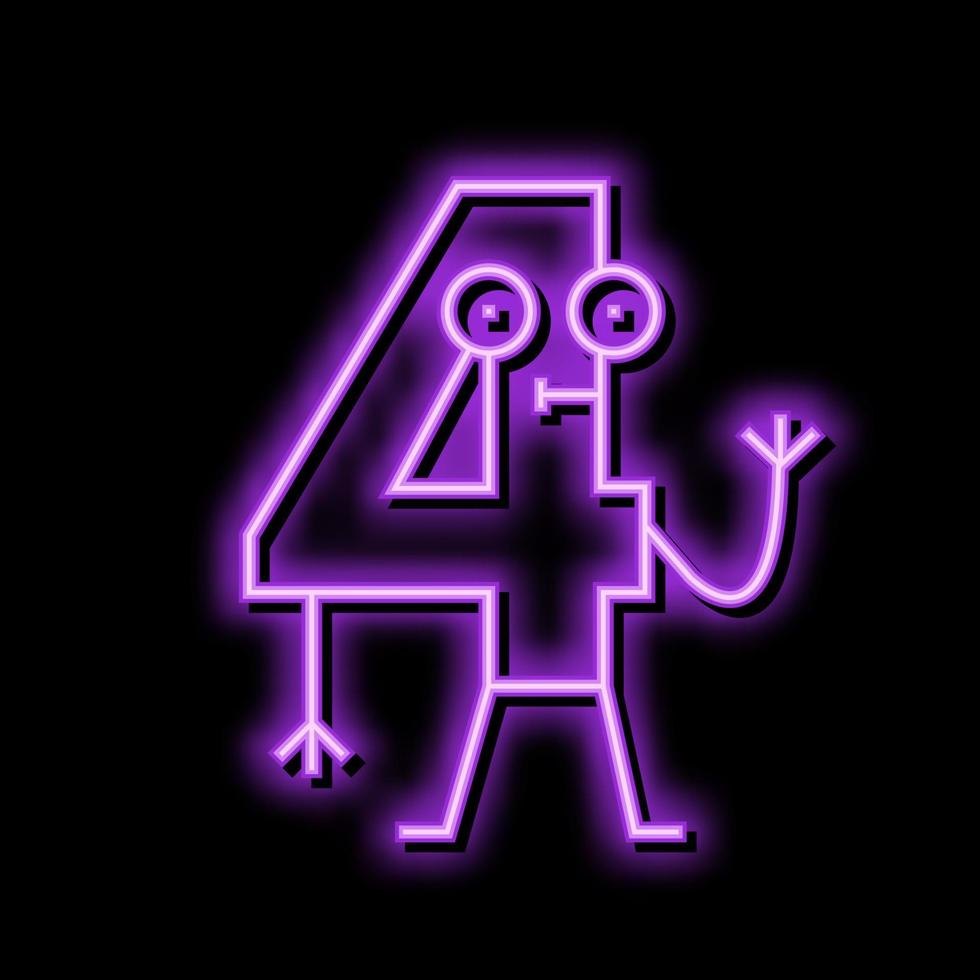 vier aantal karakter neon gloed icoon illustratie vector