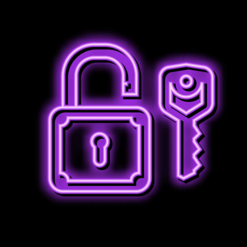 sleutel hangslot neon gloed icoon illustratie vector