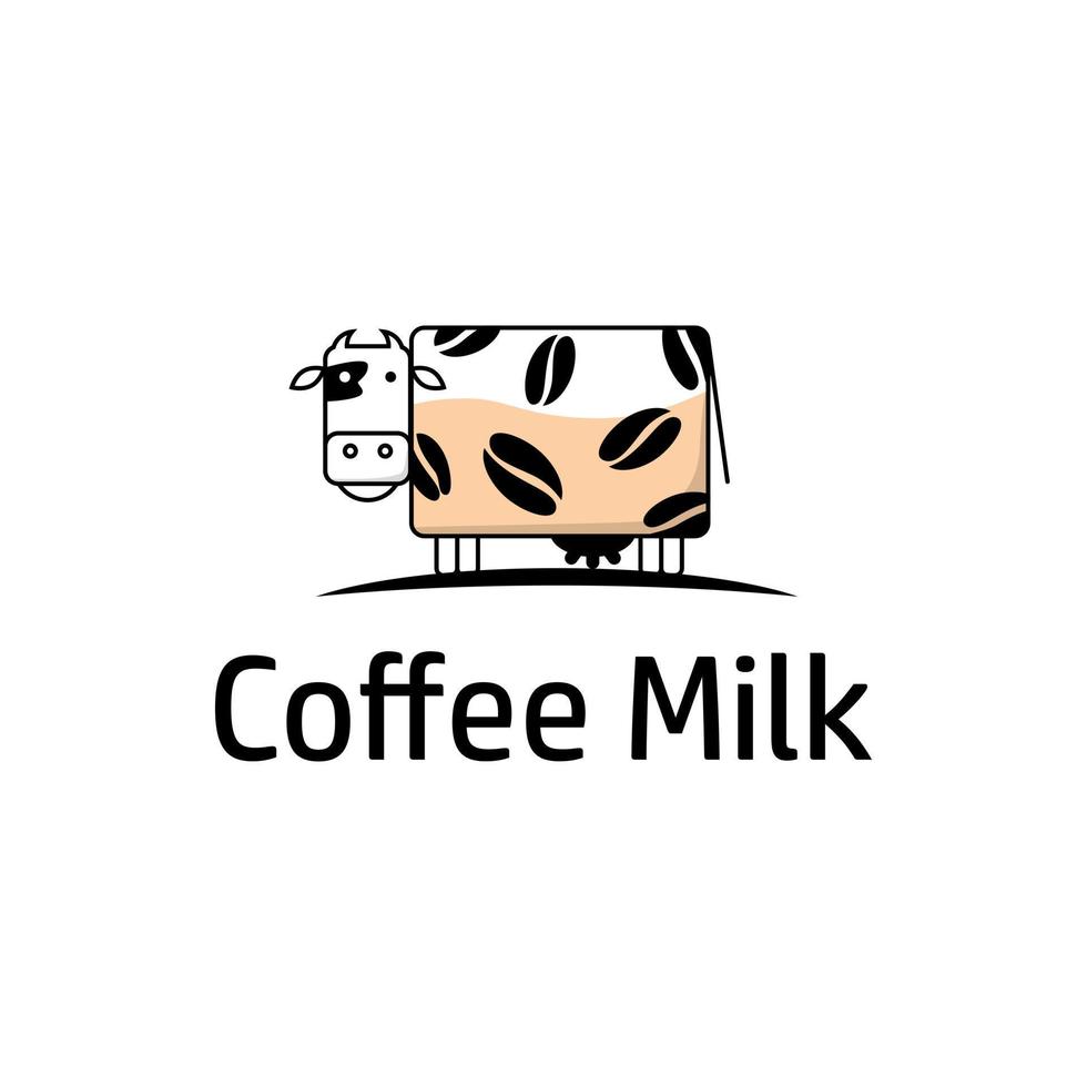 creatief koffie melk logo ontwerp, heet koffie melk met koe tekenfilm achtergrond vector