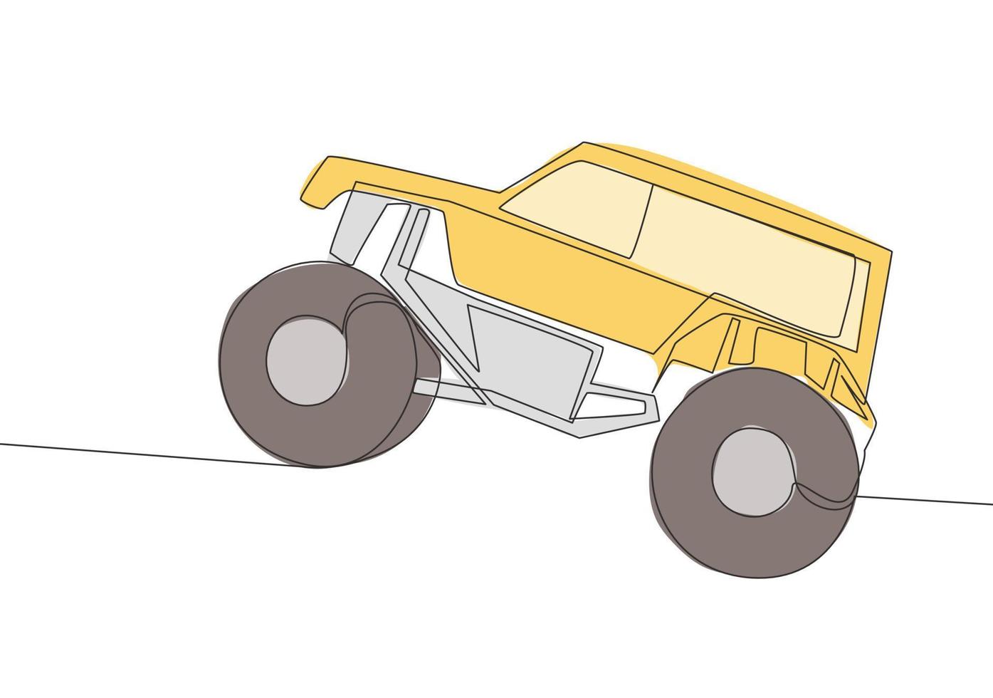 doorlopend lijn tekening van 4x4 wiel stuurinrichting van de weg af jeep spoor auto voor wedstrijd en toernooi. rally avontuur voertuig vervoer concept. een single doorlopend lijn trek ontwerp vector