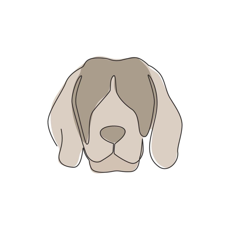 een doorlopende lijntekening van een eenvoudig schattig beagle puppy hondje hoofd icoon. zoogdieren dier logo embleem vector concept. dynamische enkele lijn tekenen ontwerp grafische afbeelding