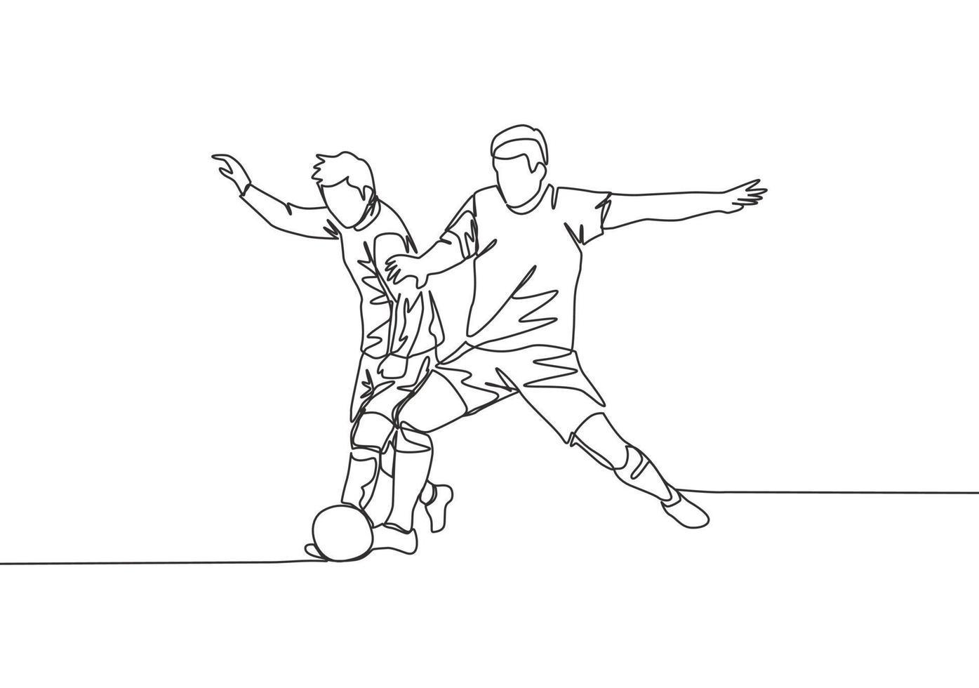 single doorlopend lijn tekening van jong energiek Amerikaans voetbal speler vechten voor de bal Bij de wedstrijd spel. voetbal bij elkaar passen sport- concept. een lijn trek ontwerp vector illustratie
