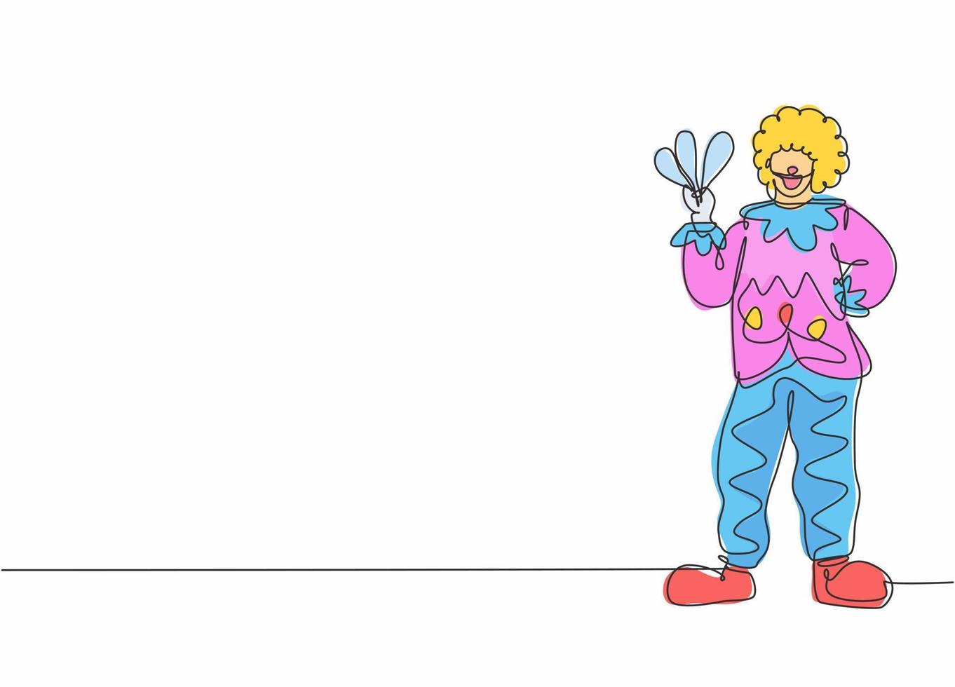 enkele lijntekening van een jonge mannelijke clown die staat terwijl hij een jongleur vasthoudt. professioneel werk beroep en bezetting minimaal concept. doorlopende lijn tekenen ontwerp grafische vectorillustratie vector