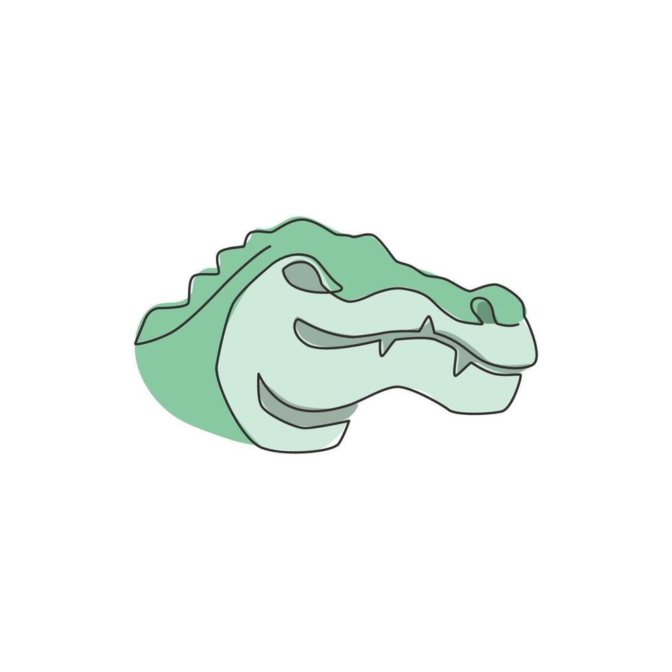 één enkele lijntekening van enge hoofd riviermoerasalligator voor logo-identiteit. reptielen dier krokodil concept voor nationale dierentuin icoon. moderne doorlopende lijn tekenen grafisch ontwerp vectorillustratie vector