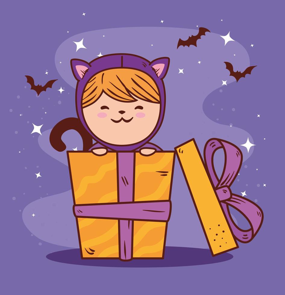 meisje in een kattenkostuum voor halloween-viering vector
