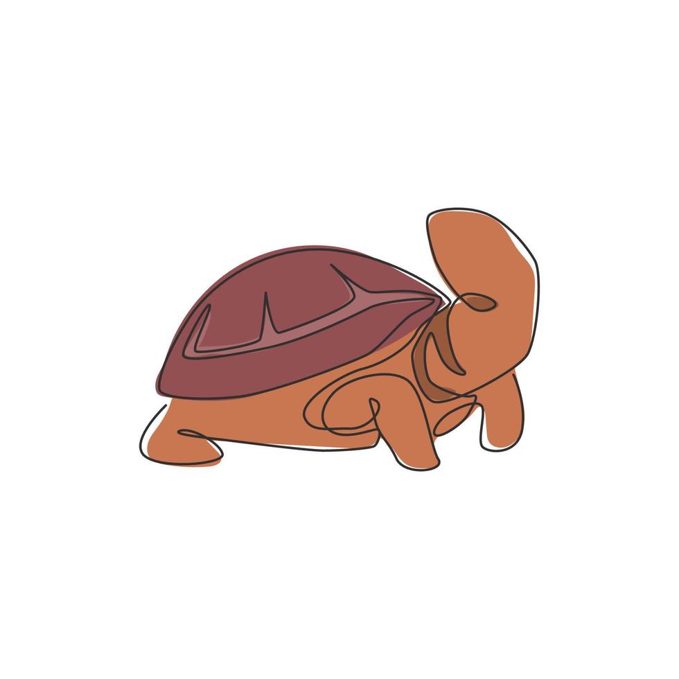 een doorlopende lijntekening van wilde woestijnschildpad voor de identiteit van het logo van het natuurreservaat. oud land reptielen dier mascotte concept voor milieuorganisatie. enkele lijn tekenen ontwerp illustratie vector