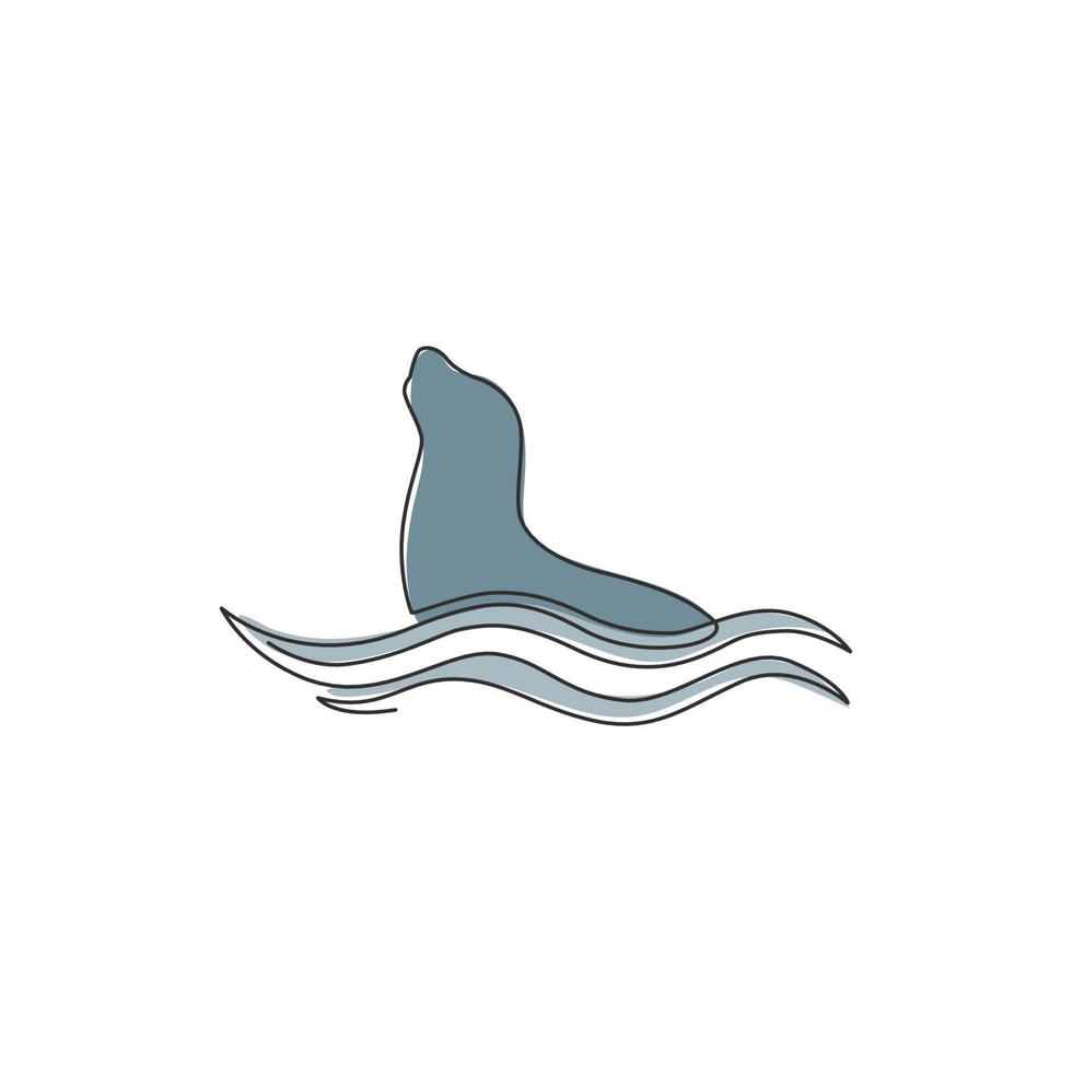 één doorlopende lijntekening van wilde zeeleeuw voor de identiteit van het mariene bedrijfslogo. schattig oceaan zoogdier dier mascotte concept voor milieuorganisatie. moderne enkele lijn tekenen ontwerp vectorillustratie vector
