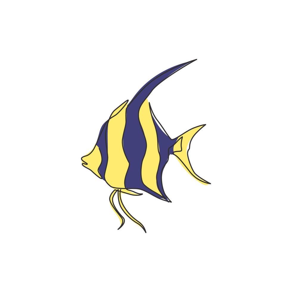 enkele doorlopende lijntekening van schattige zoetwaterzeeëngel voor de identiteit van het bedrijfslogo. schattig pterophyllum vis mascotte concept voor aquarium show icoon. moderne één lijn tekenen ontwerp vectorillustratie vector