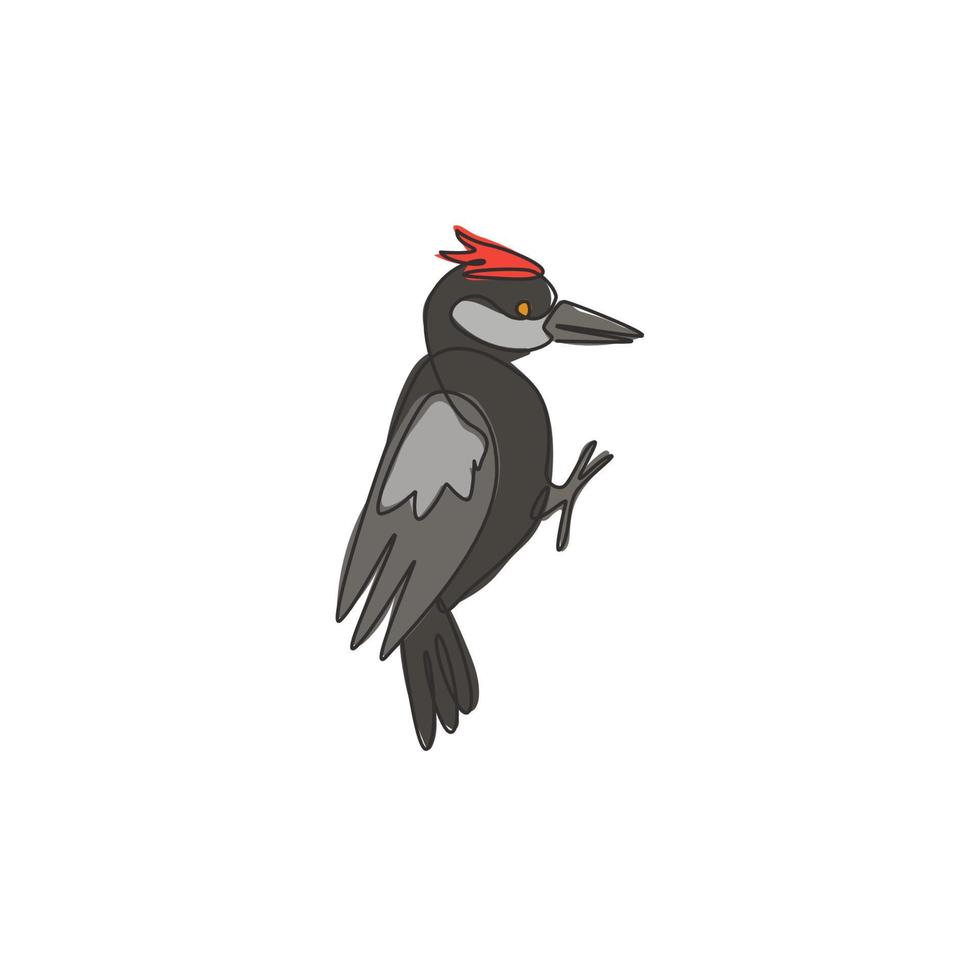 één enkele lijntekening van schattige specht voor de identiteit van het bedrijfslogo. schattig vogel mascotte concept voor nationaal natuurpark icoon. moderne doorlopende lijn tekenen ontwerp vector grafische afbeelding