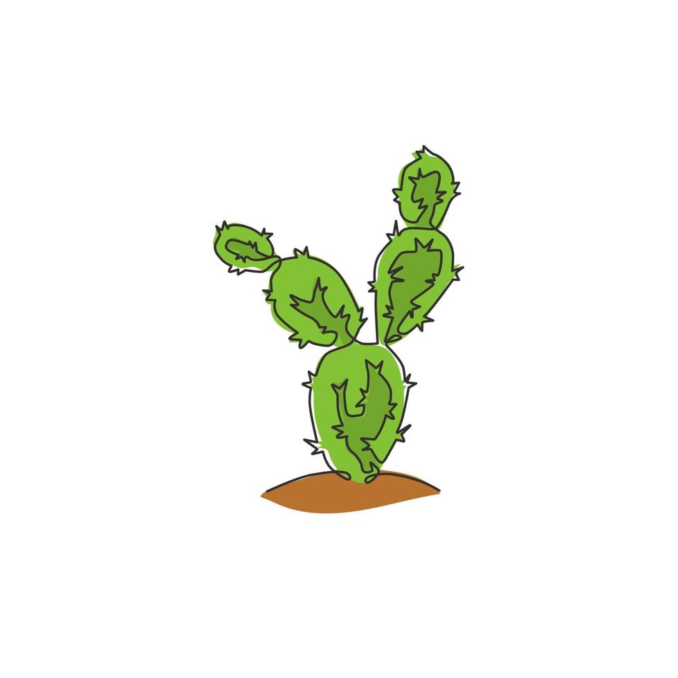 een enkele lijntekening exotische tropische stekelige cactus plant. afdrukbare decoratieve cactussen kamerplant concept voor thuis muur decor ornament. moderne doorlopende lijn tekenen grafisch ontwerp vectorillustratie vector