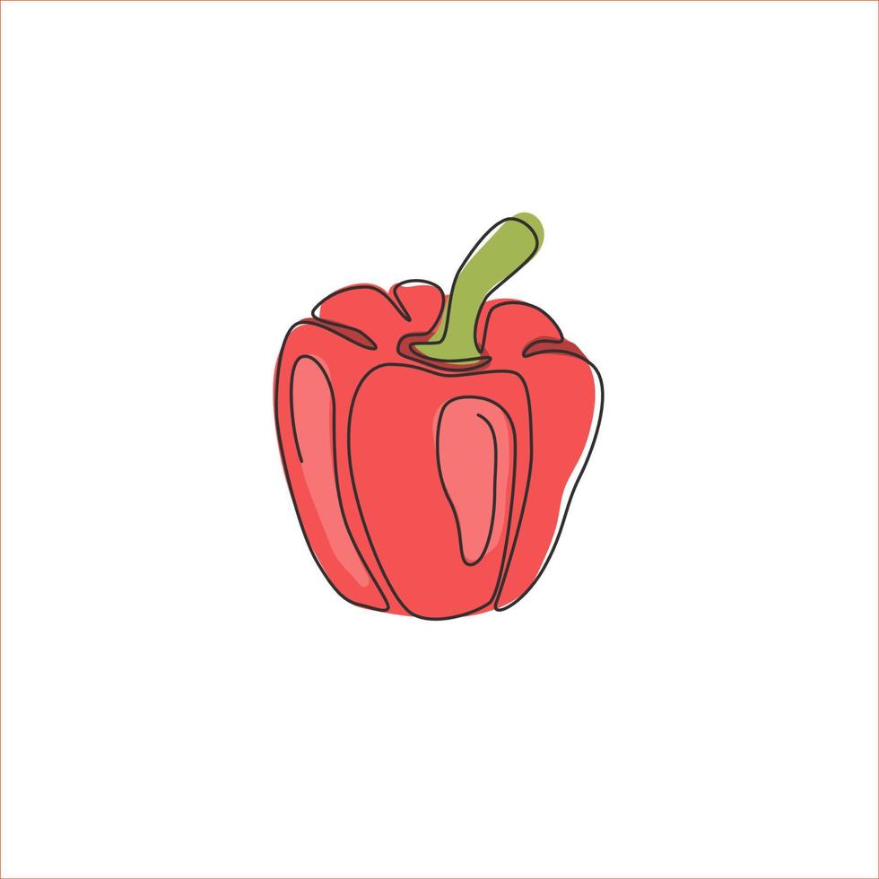 een doorlopende lijntekening hele gezonde biologische paprika voor de identiteit van het plantage-logo. vers paprikaconcept voor fruitgroentepictogram. moderne enkele lijn tekenen ontwerp vector grafische afbeelding