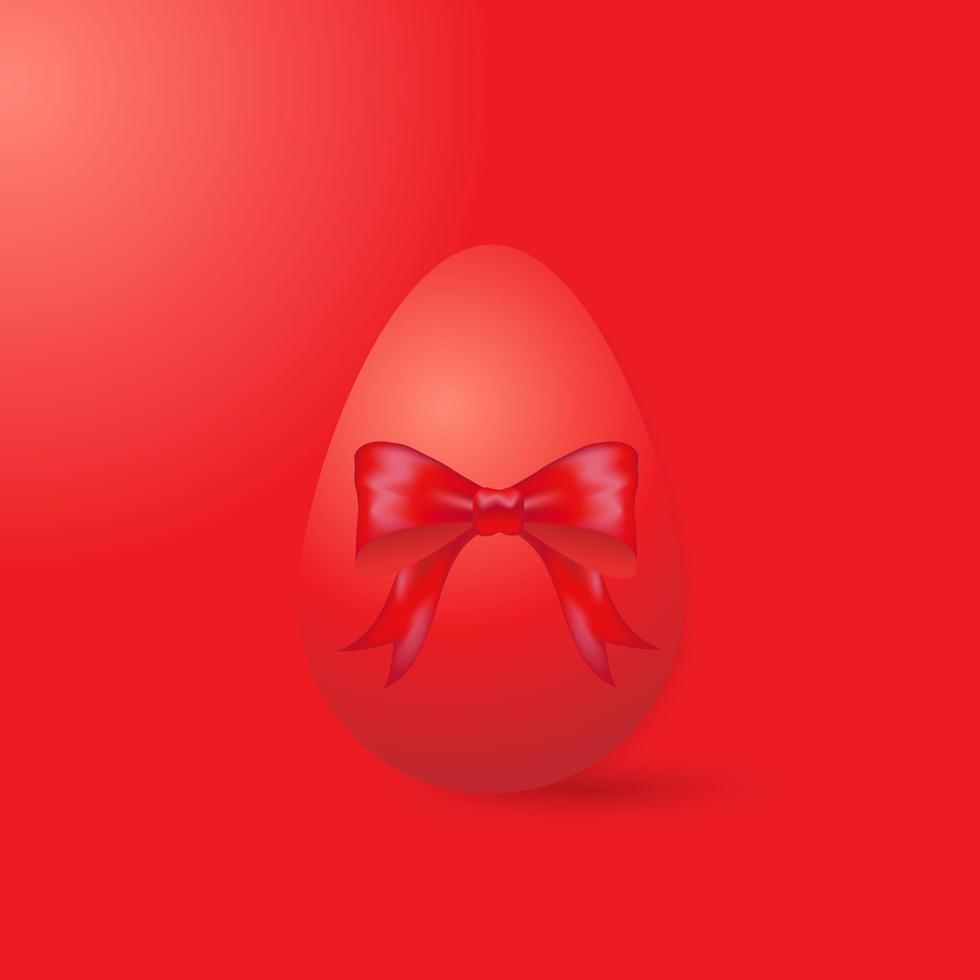 realistisch rood ei met boog. gelukkig Pasen ei Aan rood achtergrond. vakantie decoratie voor Pasen vakantie. illustratie voor groet kaart, uitnodiging, poster vector