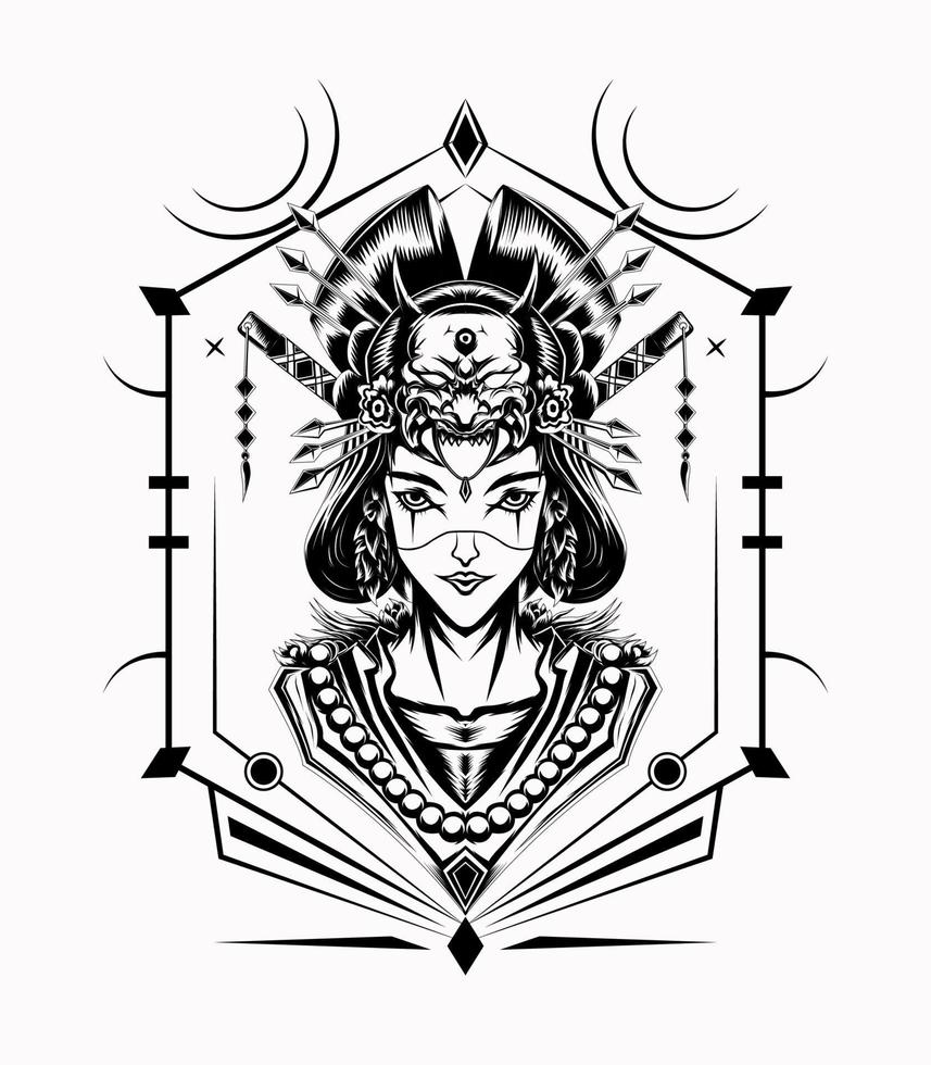 de geisha vector artwork in zwart en wit kleur