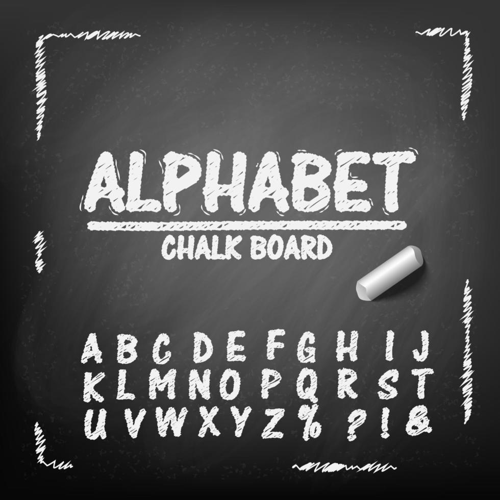 krijt bord hand- tekening alfabet, vector illustratie