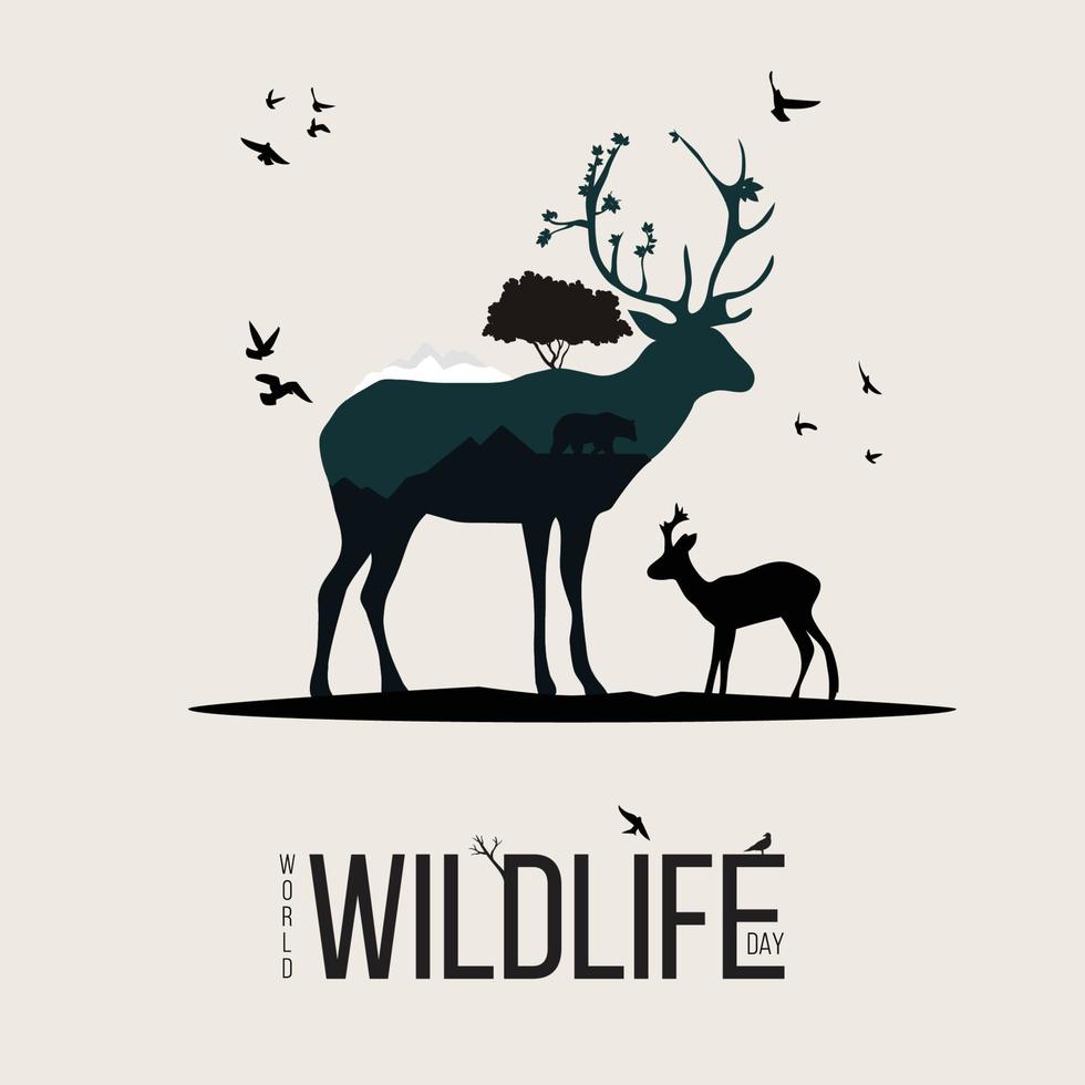 wild leven poster ontwerp, wijnoogst stijl met dieren, vogelstand en bomen vector