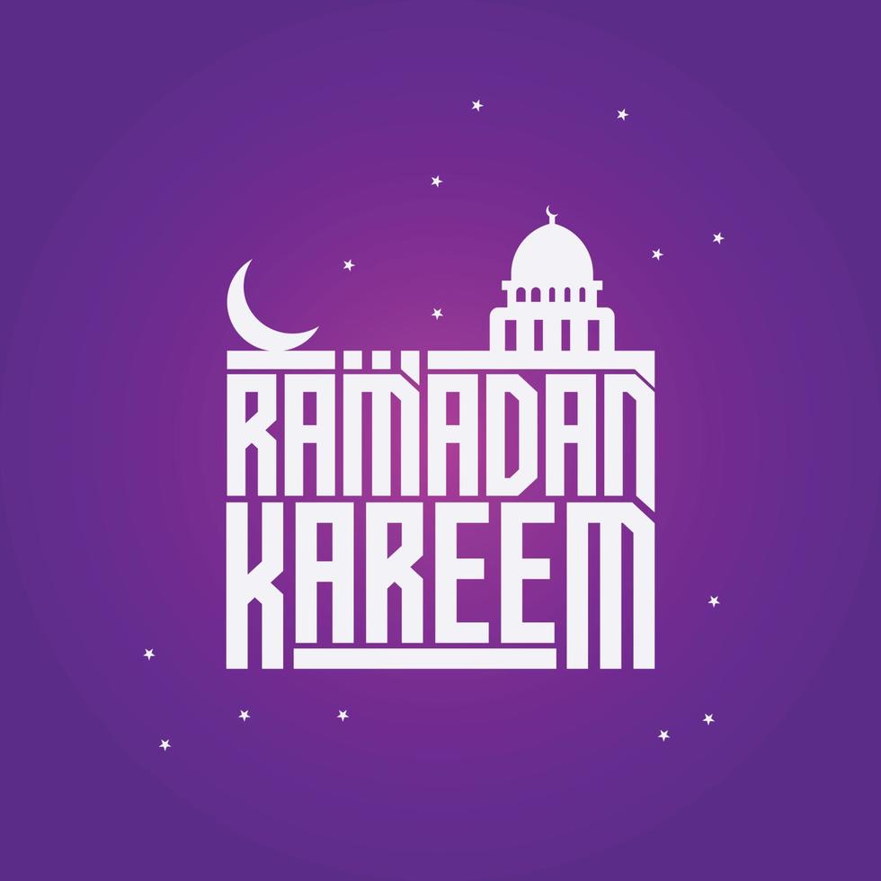 Ramadan kareem vector, tekst in met maan en moskee. Ramadan kareem typografie Islamitisch achtergrond. vector