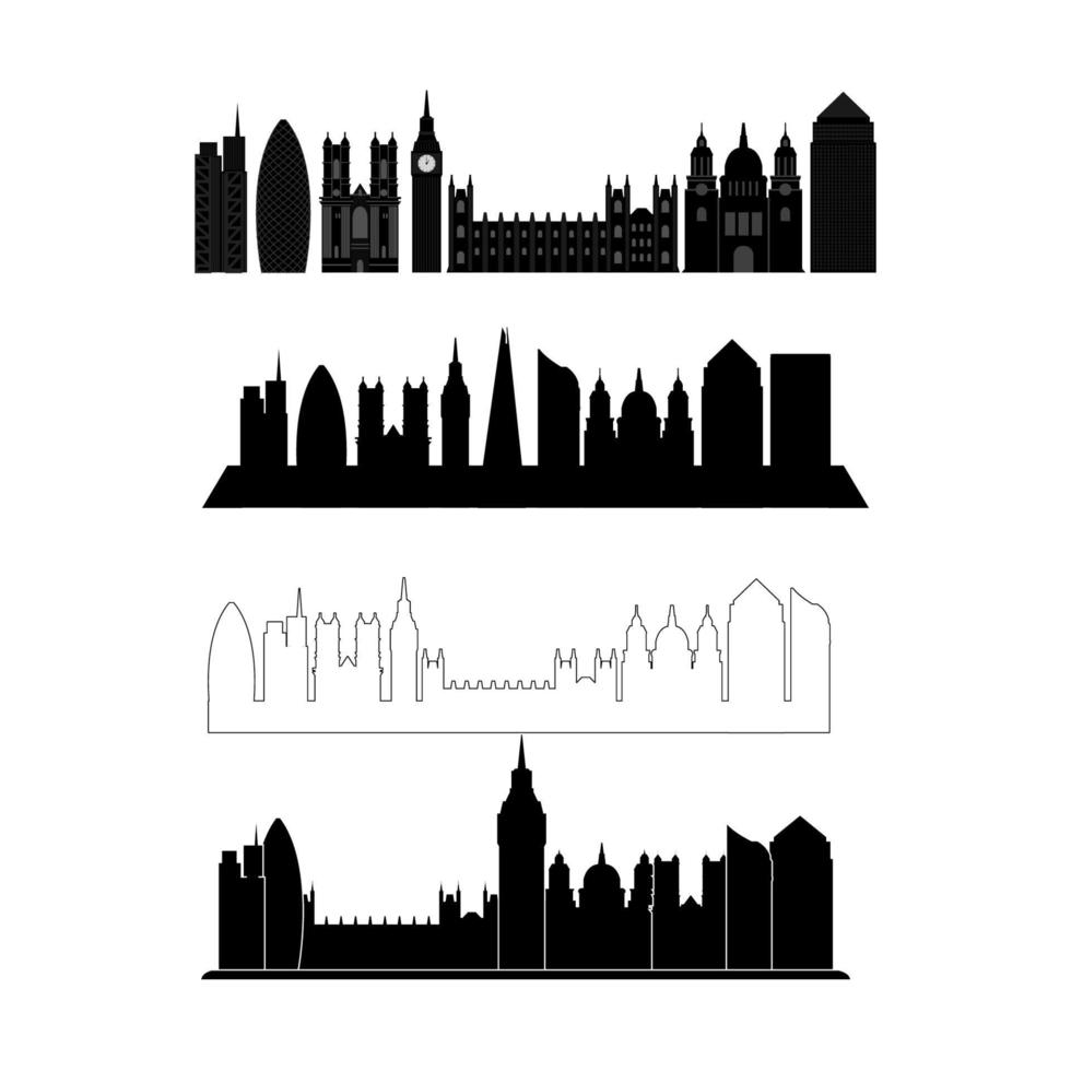 skyline van Londen ingesteld op witte achtergrond vector