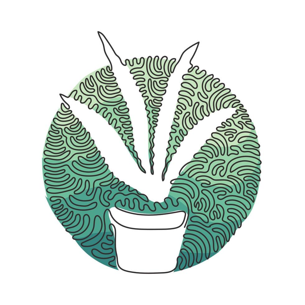 enkele een lijntekening potslang plant voor home decor logo identiteit. vers groenblijvend meerjarig plantconcept voor plantpictogram. swirl curl cirkel achtergrondstijl. ononderbroken lijntekening ontwerp vector