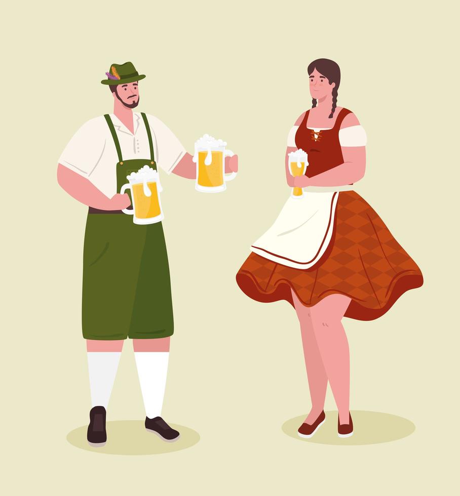 duits paar in traditionele kleding voor oktoberfest-viering vector