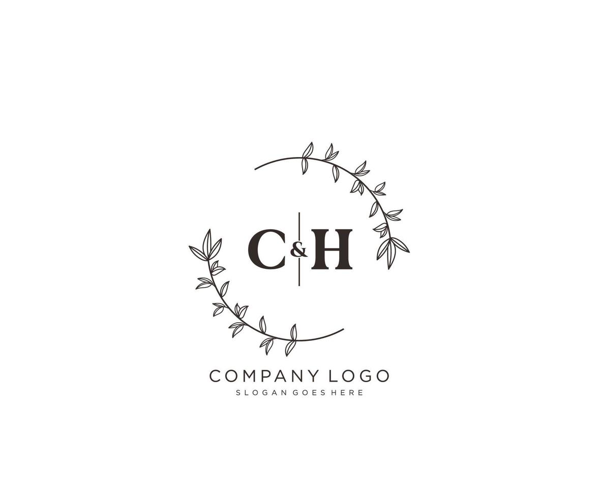 eerste ch brieven mooi bloemen vrouwelijk bewerkbare premade monoline logo geschikt voor spa salon huid haar- schoonheid winkel en kunstmatig bedrijf. vector