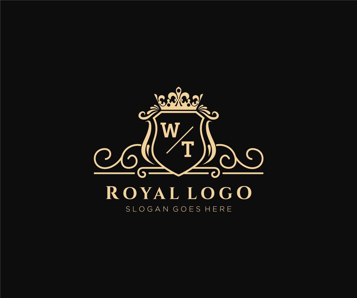 eerste wt brief luxueus merk logo sjabloon, voor restaurant, royalty, boetiek, cafe, hotel, heraldisch, sieraden, mode en andere vector illustratie.