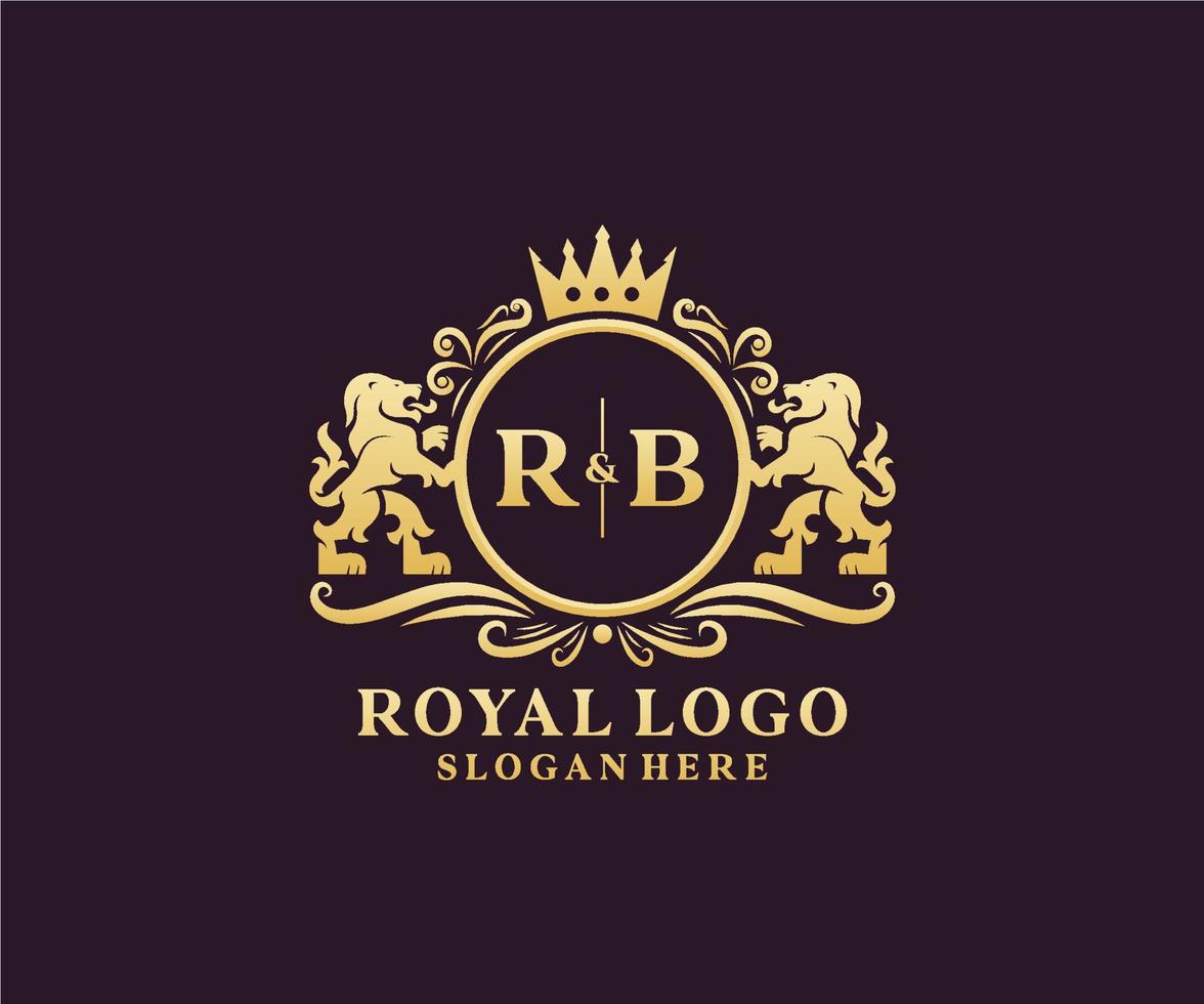 eerste rb brief leeuw Koninklijk luxe logo sjabloon in vector kunst voor restaurant, royalty, boetiek, cafe, hotel, heraldisch, sieraden, mode en andere vector illustratie.