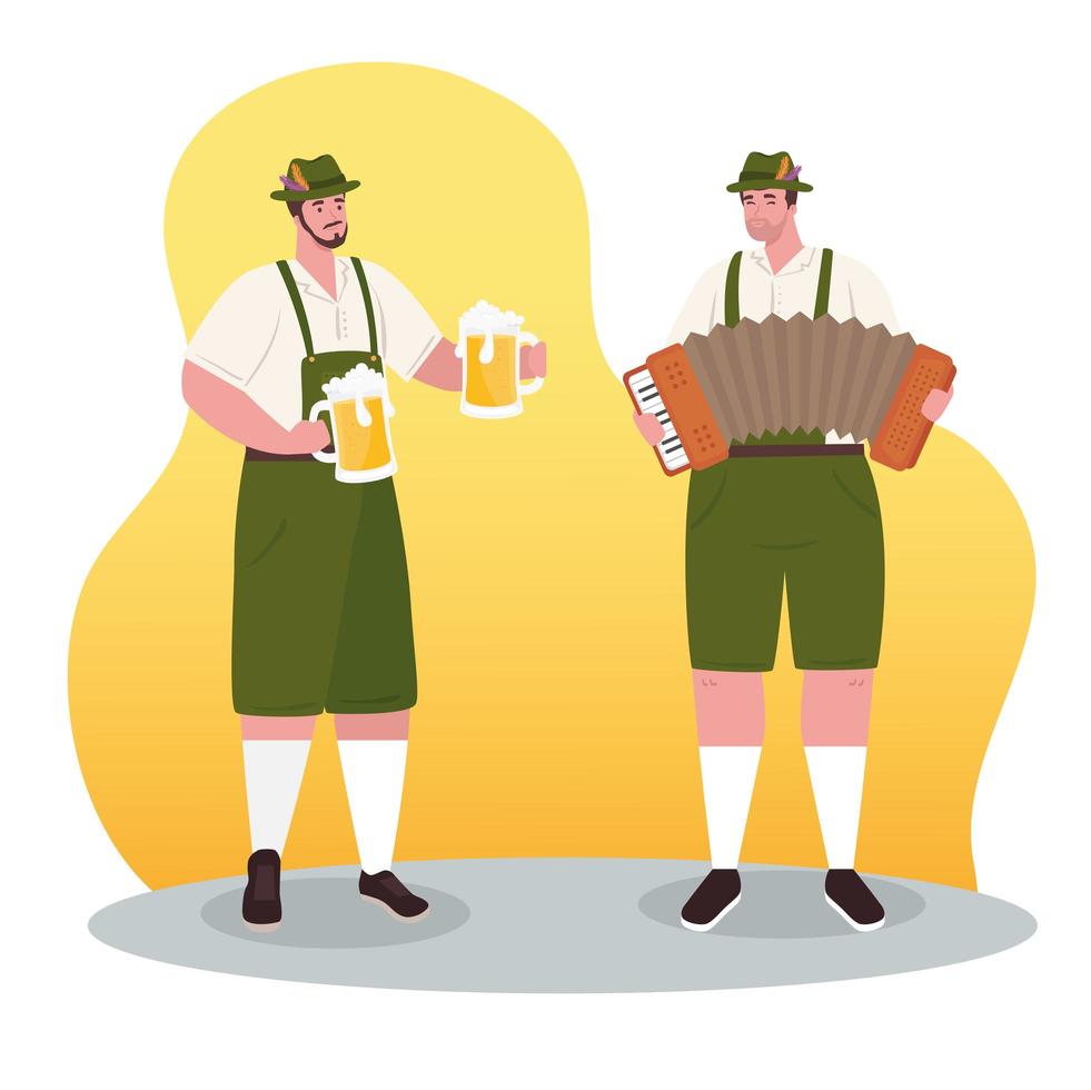 Duitse mannen in traditionele kleding voor oktoberfest-viering vector