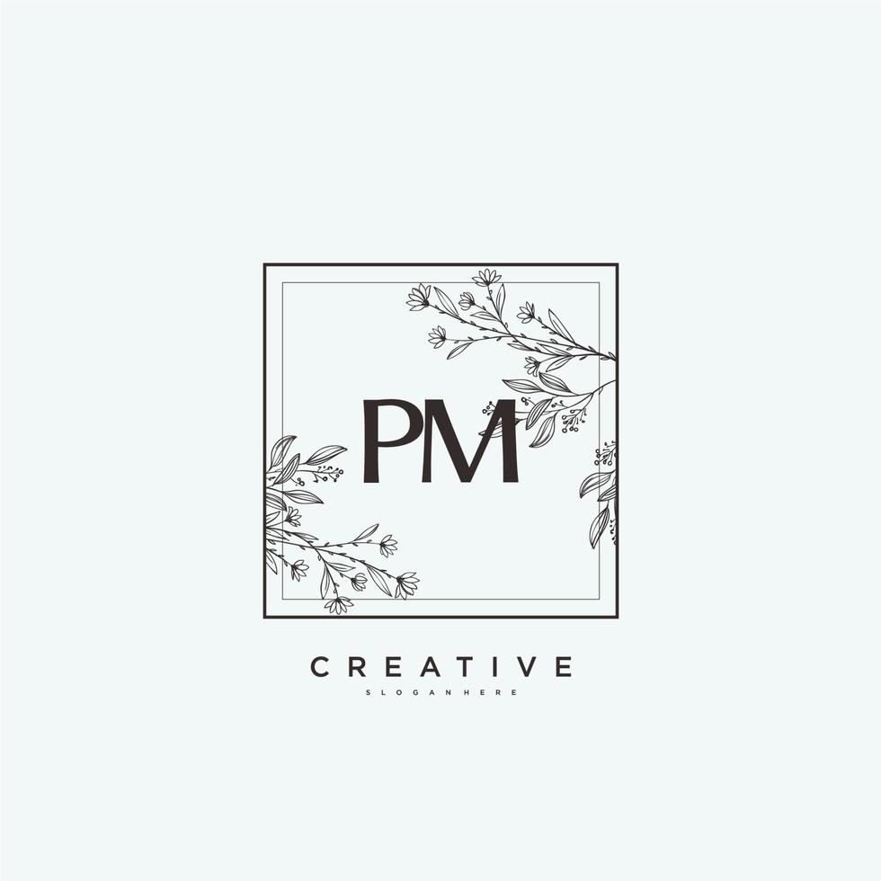 p.m schoonheid vector eerste logo kunst, handschrift logo van eerste handtekening, bruiloft, mode, juwelen, boetiek, bloemen en botanisch met creatief sjabloon voor ieder bedrijf of bedrijf.