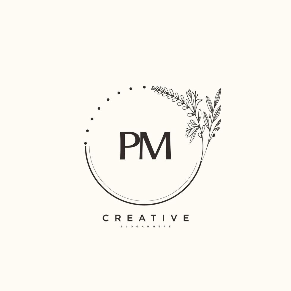 p.m schoonheid vector eerste logo kunst, handschrift logo van eerste handtekening, bruiloft, mode, juwelen, boetiek, bloemen en botanisch met creatief sjabloon voor ieder bedrijf of bedrijf.