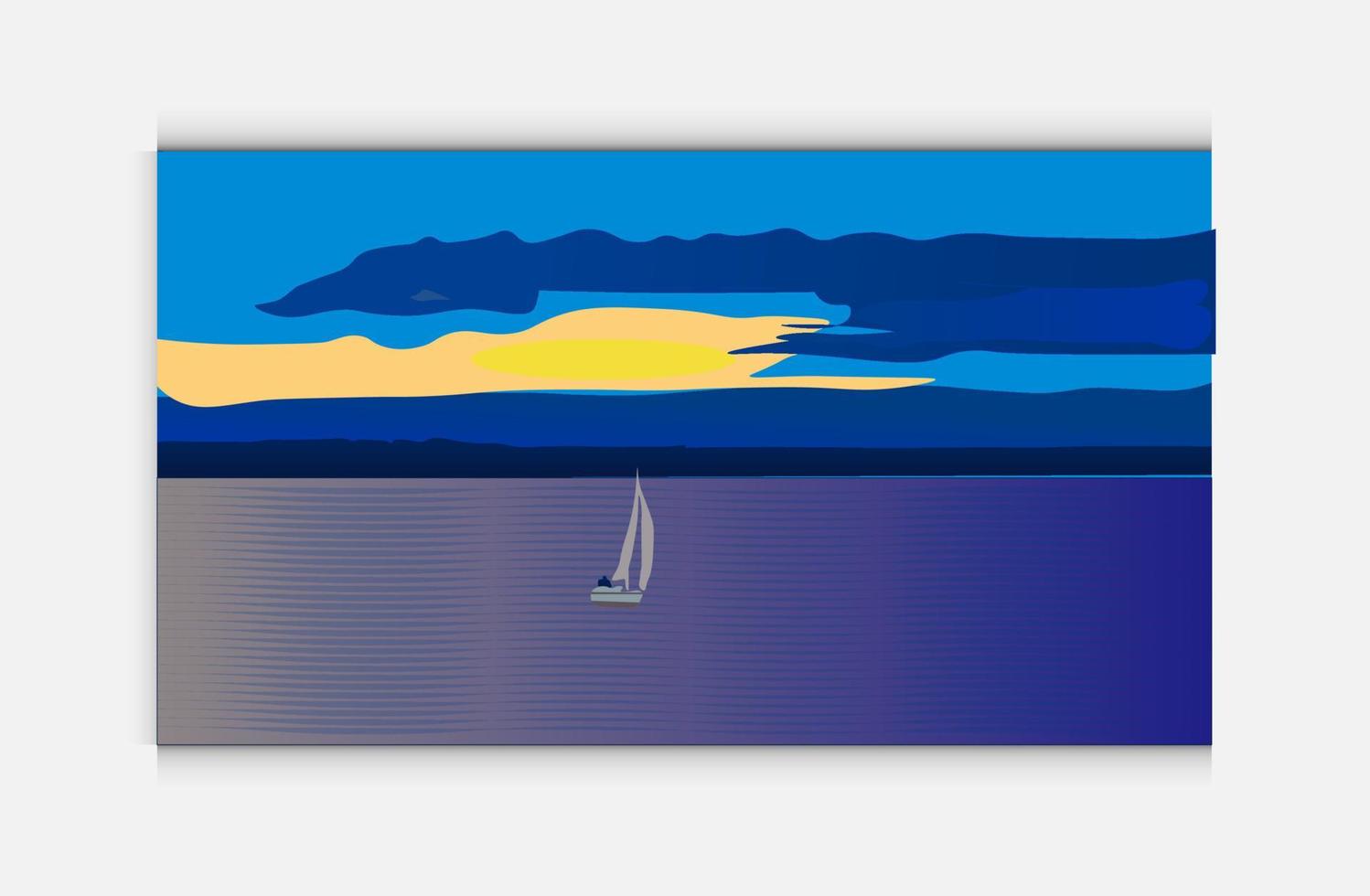 vector zonsondergang tropisch strand illustratie. vlak stijl natuur landschap, zeegezicht .vector illustratie van zonsondergang over- de oceaan nacht visie .