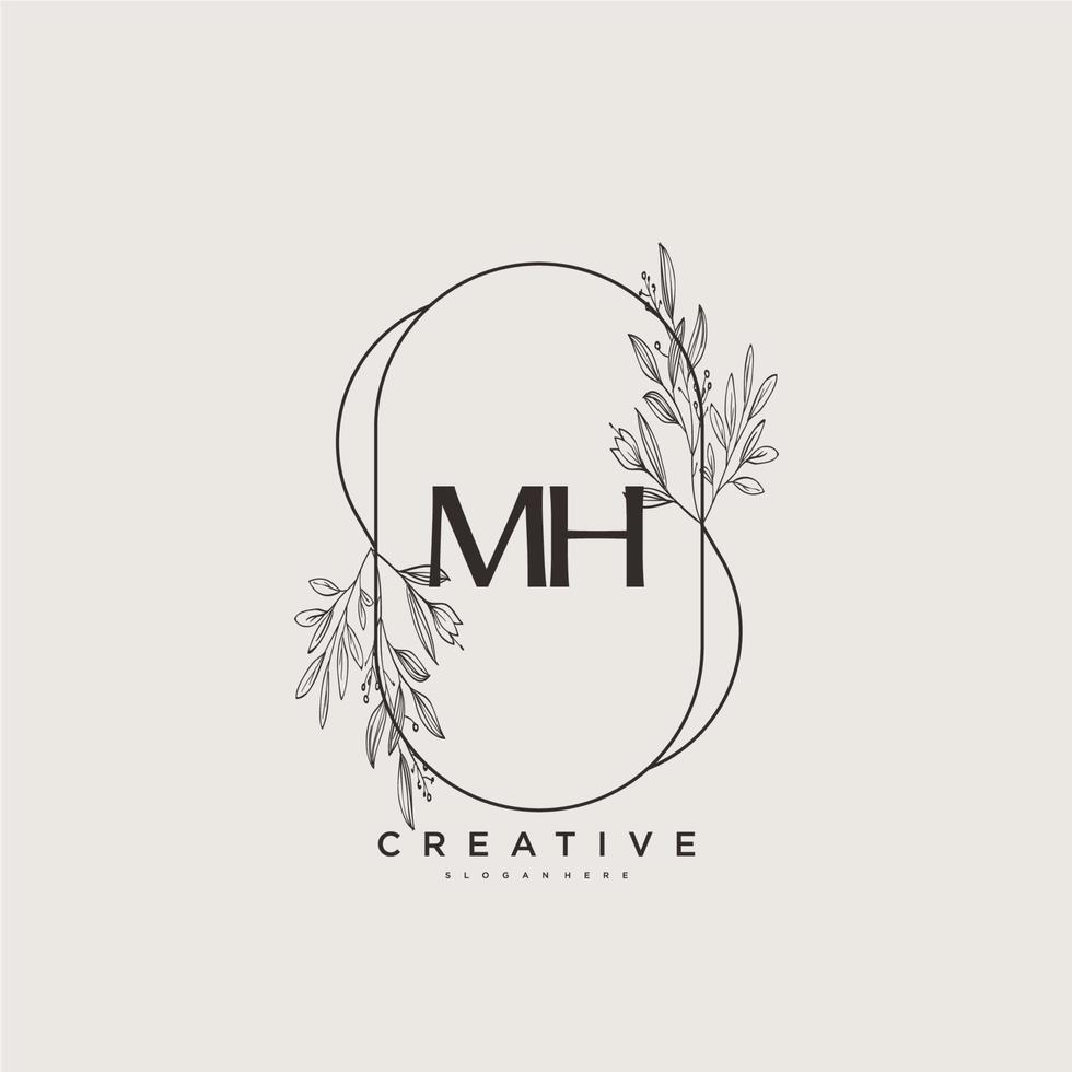 mh schoonheid vector eerste logo kunst, handschrift logo van eerste handtekening, bruiloft, mode, juwelen, boetiek, bloemen en botanisch met creatief sjabloon voor ieder bedrijf of bedrijf.