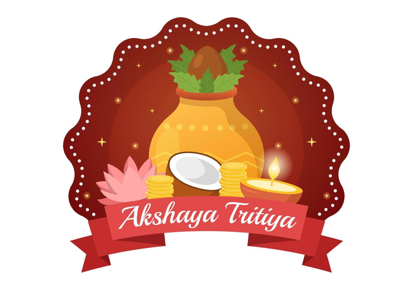 akshaya tritiya festival illustratie met een gouden kalash, pot en goud munten voor dhanteras viering in hand- getrokken voor landen bladzijde Sjablonen vector