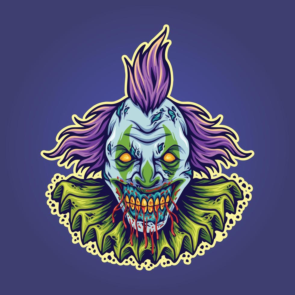 eng verschrikking clown hoofd tekenfilm logo illustratie vector illustraties voor uw werk logo, handelswaar t-shirt, stickers en etiket ontwerpen, poster, groet kaarten reclame bedrijf bedrijf merken