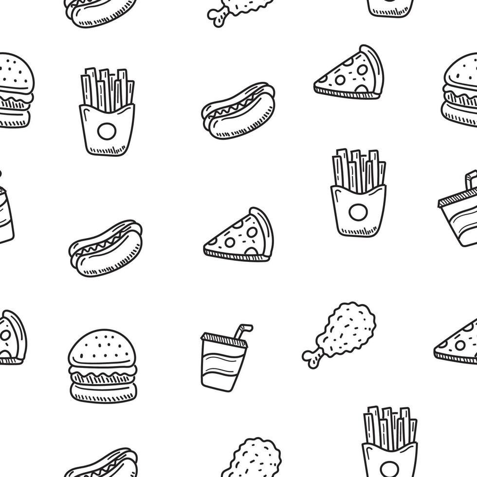 snel voedsel naadloos tekening patroon met een zwart en wit kleur geschikt voor achtergrond vector