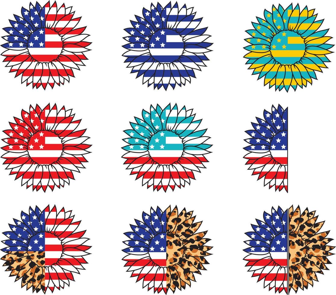 Verenigde Staten van Amerika zonnebloem Svg, Amerikaans vlag SVG zonnebloem clip art, 4e van juli Svg, vierde van juli bloem, Amerika patriottisch zonnebloem, gedenkteken dag vector